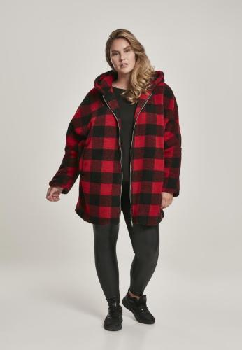 Women's Sherpa Oversized Check hooded jacket burnt/blk