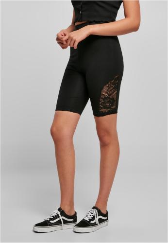 Women's High Waist Cycling Shorts with Lace Insert Black