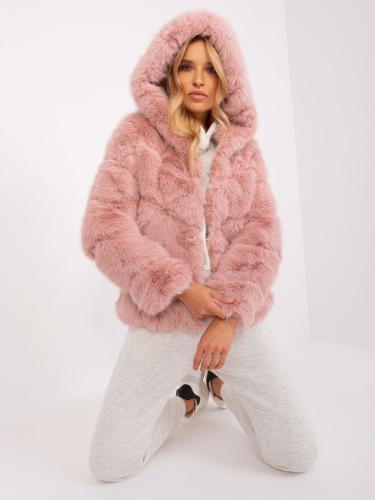Dusty pink fur jacket with hood