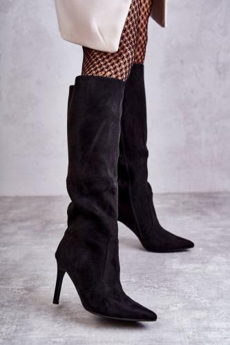Black Carite High Heeled Suede Boots