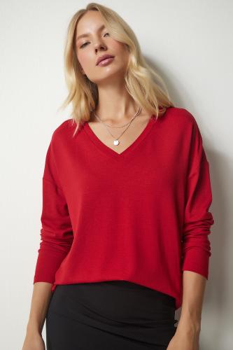 Happiness İstanbul Women's Red V-Neck Knitwear Blouse