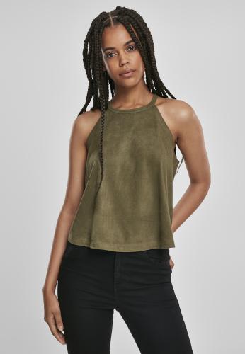 Ladies Peached Rib Neckholder Tank Olive