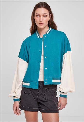 Women's Oversized 2 Tone College Terry Jacket Watergreen/White Sand