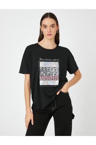 Koton T-Shirt - Μαύρο - Κανονική εφαρμογή