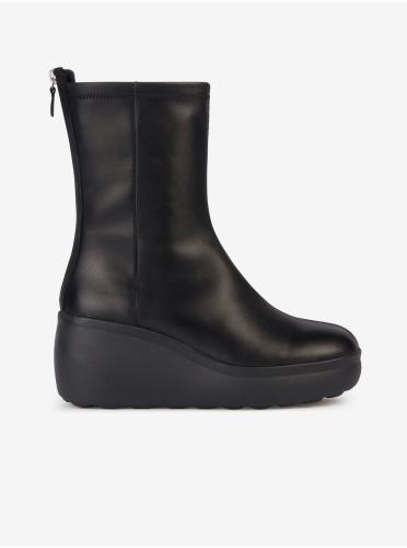 Black Women's Leather Wedge Boots Geox Spherica - Women