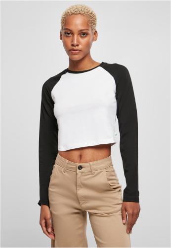 Women's Organic Cropped Retro Baseball Long Sleeve White/Black