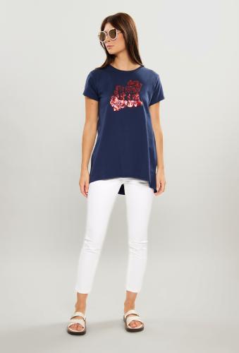 MONNARI Γυναικεία T-Shirt Γυναικείο T-Shirt με μακρύτερη πλάτη Navy Blue