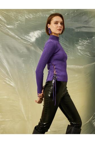 Koton Glittery Turtleneck Sweater with Binding Detail at the Sides.