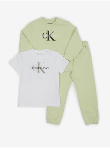 Calvin Klein Σετ T-shirt για κορίτσια, φούτερ και παντελόνι σε λευκό και πράσινο Ca - Κορίτσια