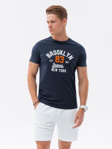 Ombre Men's printed cotton t-shirt - navy blue