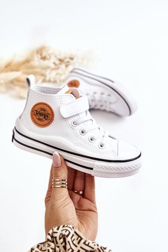 Παιδικά δερμάτινα sneakers με Velcro White Bruni