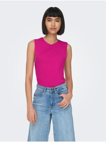 Σκούρο ροζ Γυναικεία Ribbed Basic Top ONLY Majli - Γυναικεία