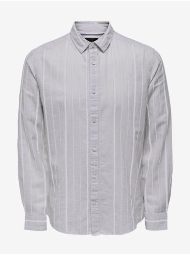 Ανοιχτό γκρι ανδρικό ριγέ πουκάμισο με λινό ONLY &; SONS Cai - Ανδρικά