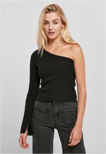 Women's sweater with short ribbed knit with one sleeves, black