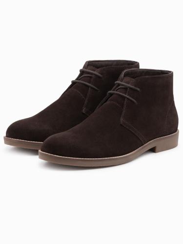 Ombre Men's leather tied ankle boots - dark brown