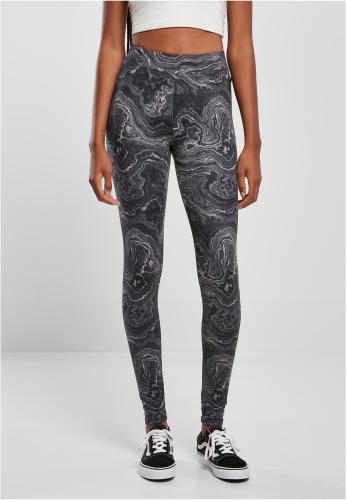 Women's Black Leggings Oil AOP