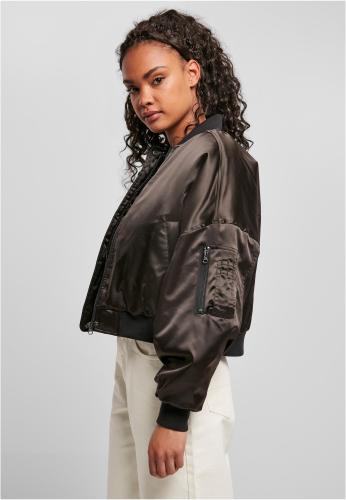 Women's Short Oversized Satin Bomber Jacket Black