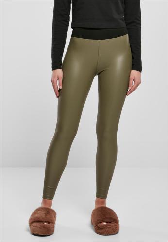 Women's high-waisted synthetic leather leggings olive