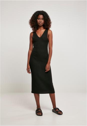 Women's sleeveless midi dress with ribbing black