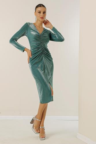By Saygı Pleats and Lined Glittery Dress