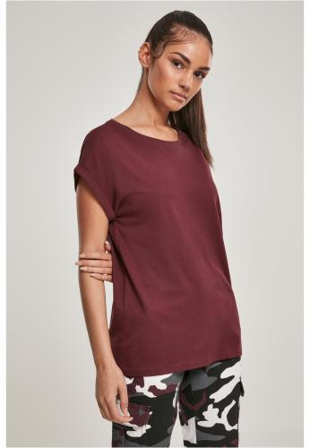 Women's red T-shirt with extended shoulder