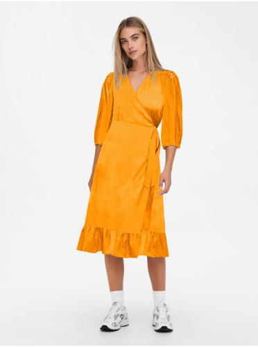 Orange Ladies Satin Wrap Midishats ONLY Olivia - Γυναικεία