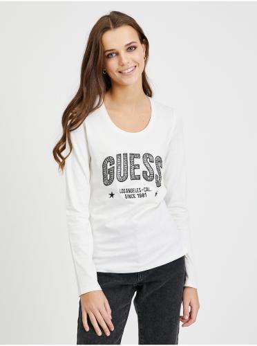 Λευκό Γυναικείο Μακρυμάνικο T-Shirt Guess Mirela - Γυναικεία