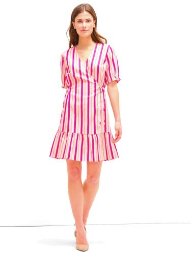 Ροζ ριγέ λινό φόρεμα ORSAY - Γυναικεία