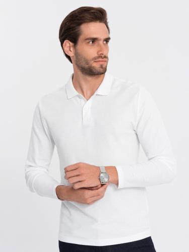 Ombre Men's longsleeve with polo collar - white