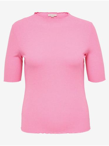 Ροζ Γυναικείο Ribbed T-Shirt ONLY CARMAKOMA Ally - Γυναικεία