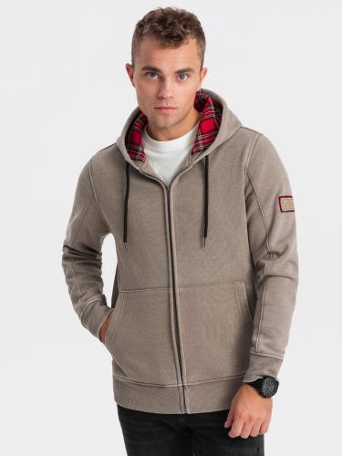 Ombre Washable men's unbuttoned hoodie - khaki