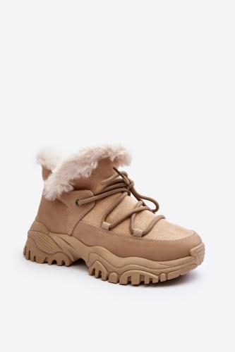 Women's trapper boots with fur, beige Cresandi