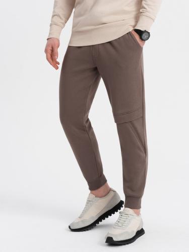 Ombre Men's sweatpants with stitching and zipper on leg - brown