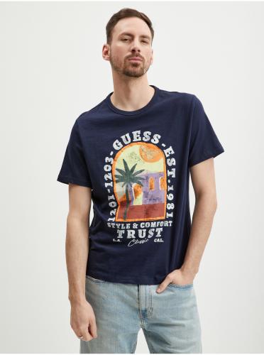 Σκούρο μπλε ανδρικό T-shirt Guess Palm Window - Ανδρικά