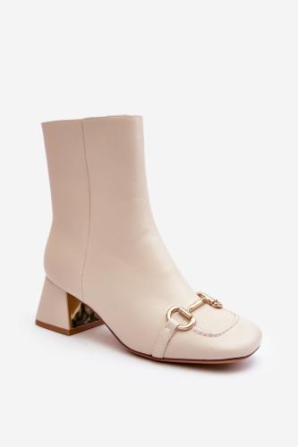 High-heeled ankle boots with embellishments, light beige Adinah