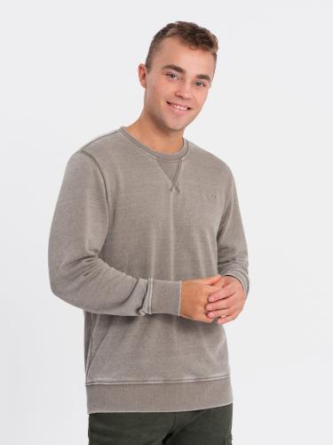 Ombre Washed men's sweatshirt with decorative stitching at the neckline - beige