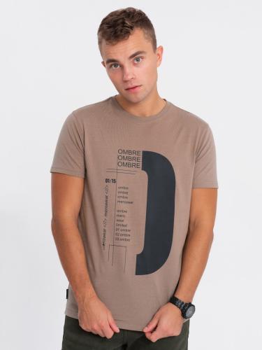 Ombre Men's printed cotton t-shirt - light brown