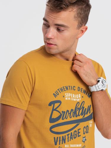 Ombre Men's collegiate print cotton t-shirt - mustard