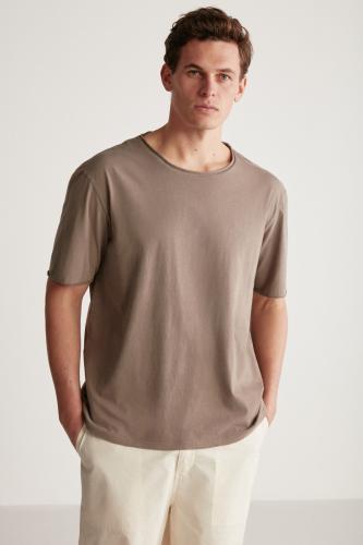 GRIMELANGE Davinson Men's Open Collar Oversize Fit 100% Cotton T-shir