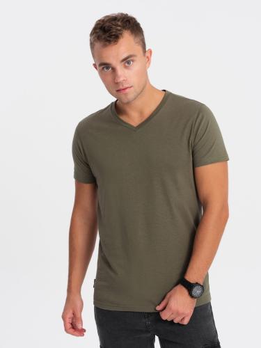 Ombre BASIC men's classic cotton T-shirt with a crew neckline - dark olive