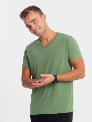 Ombre BASIC men's classic cotton T-shirt with a crew neckline - green