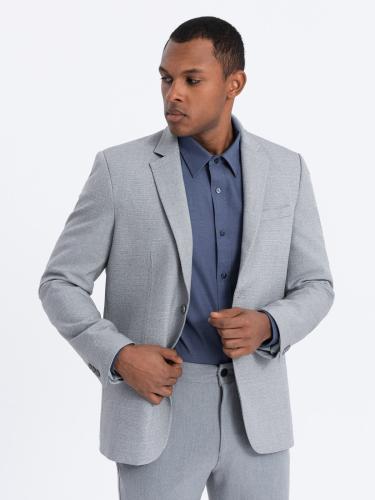 Ombre Men's elegant jacket with decorative buttons on cuffs - grey