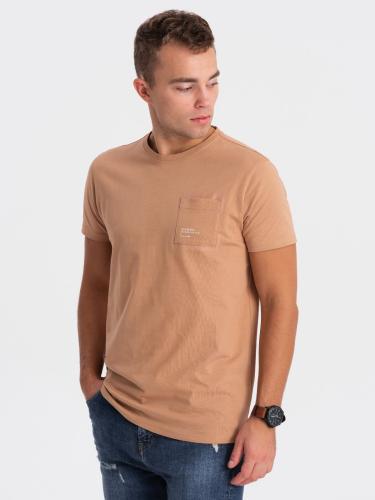 Ombre Men's cotton t-shirt with pocket - light brown