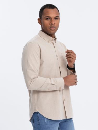 Ombre Men's REGILAR FIT cotton shirt with pocket - beige