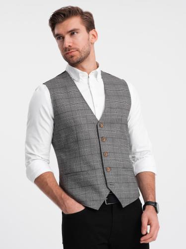 Ombre Men's vest without lapels in fine check - graphite