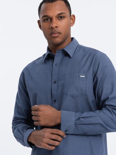 Ombre Men's cotton shirt with pocket REGULAR FIT - blue
