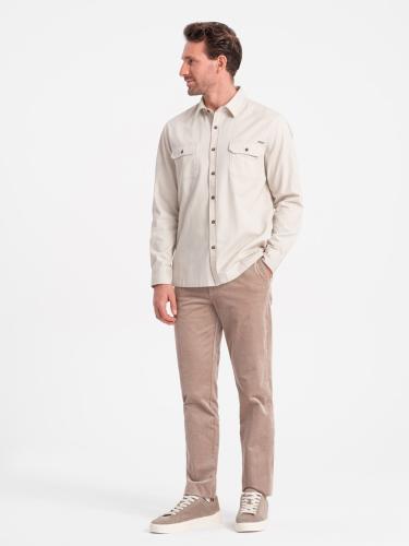 Ombre Men's REGULAR FIT cotton shirt with buttoned pockets - cream