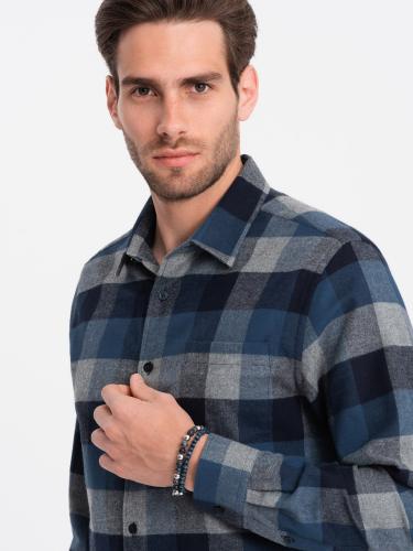 Ombre Men's plaid flannel shirt - blue