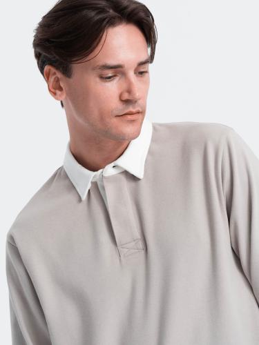 Ombre Men's sweatshirt with white polo collar - ash