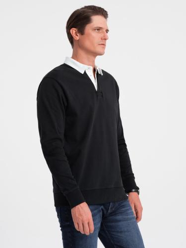 Ombre Men's sweatshirt with white polo collar - black
